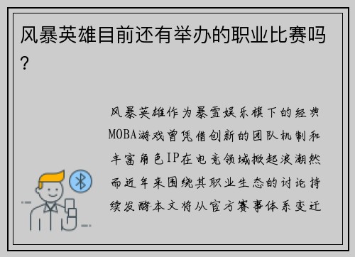 风暴英雄目前还有举办的职业比赛吗？