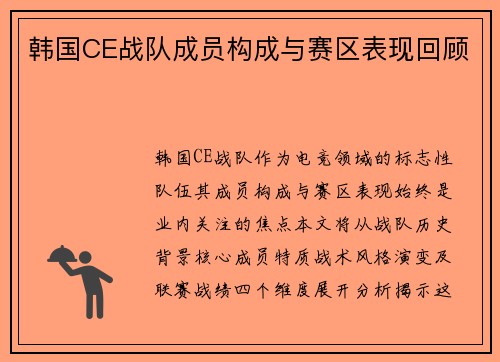 韩国CE战队成员构成与赛区表现回顾