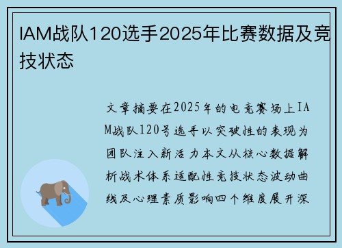 IAM战队120选手2025年比赛数据及竞技状态